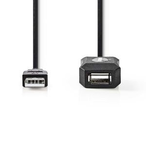 Actieve USB-Kabel | USB 2.0 | USB-A Male | USB-A Female | 480 Mbps | 20.0 m | Rond | Vernikkeld | PV