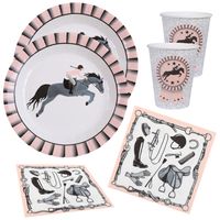 Paarden thema feest wegwerp servies set - 20x bordjes / 20x bekers / 20x servetten - grijs/roze