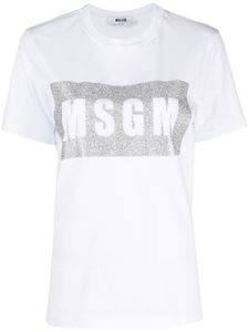 MSGM t-shirt pailleté à logo imprimé - Blanc