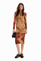 Gebreide midi-jurk landschap - BROWN - S