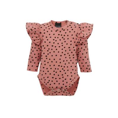 Babystyling newborn baby romper met all over stippenprint oudroze/zwart Babystyling newborn baby romper met all over stippenprint oudroze/zwart