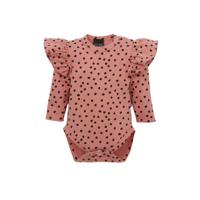 Babystyling newborn baby romper met all over stippenprint oudroze/zwart