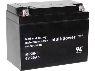 multipower MP20-6 Loodaccu 6 V 20 Ah Loodvlies (AGM) (b x h x d) 157 x 125 x 83 mm M5-schroefaansluiting Onderhoudsvrij, Geringe zelfontlading