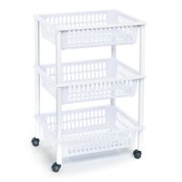 Opberg trolley/roltafel/organizer met 3 manden 40 x 30 x 61,5 cm wit/wit - thumbnail