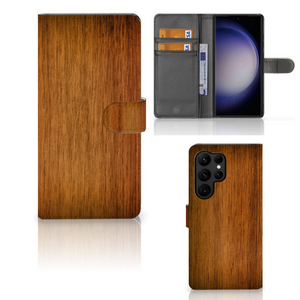 Samsung Galaxy S23 Ultra Book Style Case Donker Hout