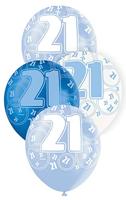 Unique Party 80883 ballonnen voor de 21e verjaardag, 30 cm, latex, blauw, 6 stuks