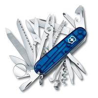 Victorinox Taschenmesser Swiss Champ (31 Funktionen, Holzsäge, Fischentschupper, Kombi-Zange, Schere) blau transparent
