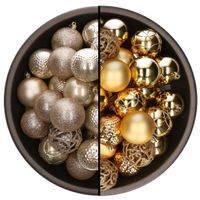 74x stuks kunststof kerstballen mix van champagne en goud 6 cm - thumbnail