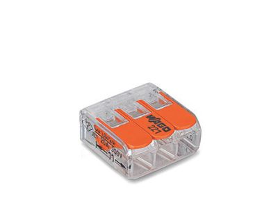 WAGO 221-413-50 221 Verbindingsklem Flexibel: 0.14-4 mm² Massief: 0.2-4 mm² Aantal polen: 3 50 stuk(s) Transparant, Oranje