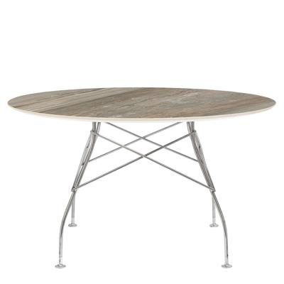 Kartell Glossy Eettafel Marmer Rond - Chrome / Tropical Grey