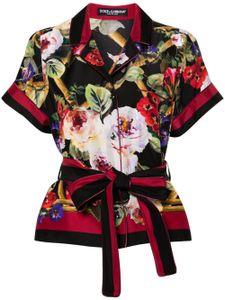 Dolce & Gabbana chemise ceinturée en soie à fleurs - Noir