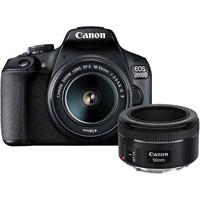 Canon EOS 2000D Spiegelreflexcamera (24,1 MP, DIGIC 4+, 7,5 cm (3,0 inch) lcd-scherm, full-hd, wifi, APS-C CMOS-Sensor) inclusief lenzen EF-S 18-55 mm F3.5-5.6 IS II en EF 50mm F1.8 STM, zwart