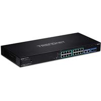 TRENDnet TPE-3018LS 18-poorts Gigabit PoE+ Smart Surveillance Switch, 16 Gigabit PoE+ poorten, 2 Gigabit poorten, 2 SFP-slots, 220 W PoE-budget, tot 200 m PoE+ verlenging