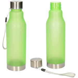 Waterfles/drinkfles/sportfles - 2x - groen - kunststof - rvs - 600 ml