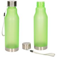 Waterfles/drinkfles/sportfles - 2x - groen - kunststof - rvs - 600 ml - thumbnail