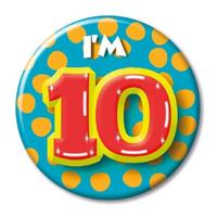 PD-Party 6014710 Verjaardags Badge/Speld | Viering | Feest - I'm 10, Veelkleurig, 5.5cm Lengte x 5.5cm Breedte x 0.5cm Hoogte