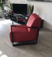 Leren fauteuil met stalen frame - rood leer - Echt leer, Industrieel, ontdek de vele Leersoorten en Kleuren bij ShopX