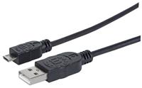 Manhattan USB-A naar Micro-USB-kabel, 1,8 m, mannelijk naar mannelijk, zwart, 480 Mbps (USB 2.0), Hi-Speed USB, levenslange garantie, polybag