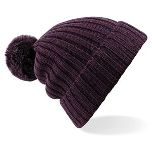 Grof gebreide winter muts aubergine voor dames