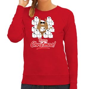 Rode Kerststrui / Kerstkleding hamsterende kat  Merry Christmas voor dames 2XL  -