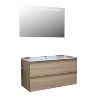 Badkamermeubel BWS Pepper Wastafel Porselein Incl Spiegel Met LED Verlichting En Kraangat 100x55x46 cm Eiken