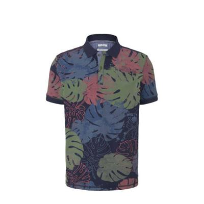 Tom Tailor slim fit polo met bladprint donkerblauw