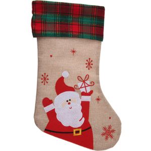 Decoratie kerstsok - met kerstman - H42 cm - jute/polyester