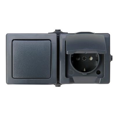 Nautic Combinatie Wip - Stopcontact - IP44 - met Randaarde - Horizontaal - Antraciet