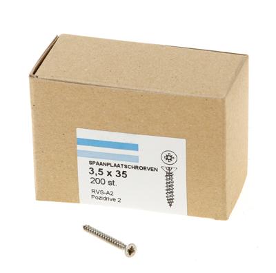 Spaanplaatschroef roestvaststaal A2 platkop pozidrive-2 3.5X35 voldraad (200) Spaanplaatschroef roestvaststaal A2 platkop pozidrive-2 3.5X35 voldraad (200)