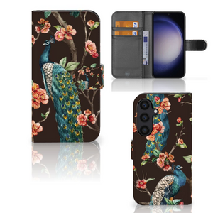 Samsung Galaxy S24 Telefoonhoesje met Pasjes Pauw met Bloemen