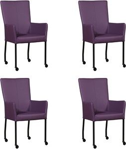 Set van 4 Paarse leren moderne eetkamerstoelen Deal - met armleuning poot vierkant zwart met wiel - Toledo Leer Aubergine (paars leer)