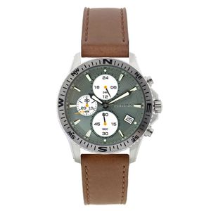 Prisma P.2036 Horloge Chrono Explorer staal-leder zilverkleurig-grijs 44,5 mm