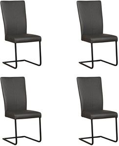 Set van 4 Donkergrijze leren industriële eetkamerstoelen Dare - poot vierkant zwart - Hermes Leer Antracite (donkergrijs leer)