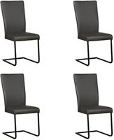 Set van 4 Donkergrijze leren industriële eetkamerstoelen Dare - poot vierkant zwart - Hermes Leer Antracite (donkergrijs leer)