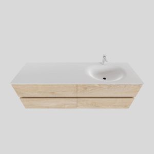 Badkamermeubel Solid Surface BWS Stockholm 150x46 cm Rechts Wood Washed Oak 4 Laden (0 kraangaten)