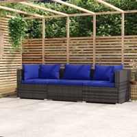 Tuinbank 3-zits met kussens poly rattan grijs