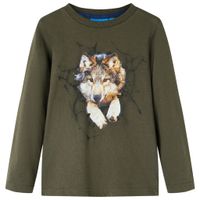 Kindershirt met lange mouwen wolvenprint 116 kakikleurig - thumbnail