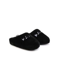 Karl Lagerfeld Kids chaussons en fourrure artificielle à logo brodé - Noir