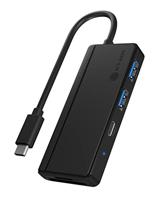 ICY BOX USB-C hub met kaartlezer (SD, microSD) en 3 USB 3.0 poorten (1 USB-C, 2 USB-A), geïntegreerde kabel, zwart