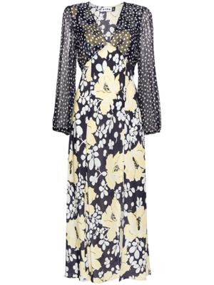 Rixo Melanie zijden midi-jurk - Blauw