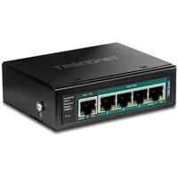 TRENDnet TI-B541 Industriële Gigabit PoE++ 5-poorts DIN-rail schakelaar met PoE-doorgang, zwart