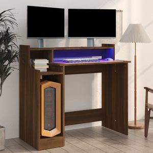 Bureau met LED-verlichting 97x90x45 cm hout bruineikenkleurig