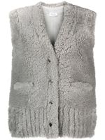 Thom Browne gilet en peau lainée à col v - Gris - thumbnail