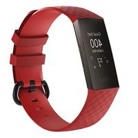 By Qubix - Compatible met Fitbit Charge 3 - Fitbit Charge 4 siliconen diamant pattern bandje - Maat: Large - Rood - Compatible fitbit bandje