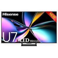 Hisense 75U7Q TV 75 inch, 4K mini led ULED, Smart TV, Hi-View AI Engine, 144 Hz Game Mode Pro, FreeSync Premium, ingebouwde subwoofer, Dolby Vision IQ Atmos, Airplay, spraakherkenning [2025]