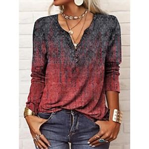 Dames Grote maten Overhemd Henley-shirt Blouse Paisley nappi Afdrukken Dagelijks Casual Lange mouw V-hals Zwart Herfst winter Lightinthebox