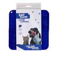 Eat Slow Live Longer Likmat, 21 x 21 cm, vierkant, snuffelmat, anti-snuffelmat, slowfeeder, afleiding, honden en katten, 100% siliconen, vaatwasmachinebestendig, blauw