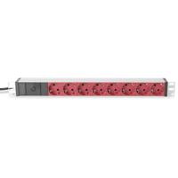 Digitus DN-95410-R 19 inch Stekkerdoos voor patchkast Geaarde contactdoos Rood - thumbnail