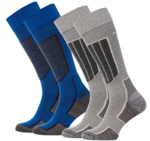 Skisok Junior 2-Pack | Lichtgrijs & Blauw | 27/30