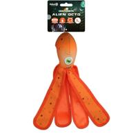 Dog Comets Alien Octo, hondenspeelgoed, 37 cm, drijvend, robuust zeildoek, uitgerust met pieper, knetterende tentakels, L, oranje
